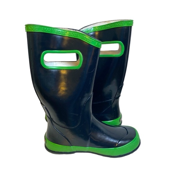 Bogs Krainboot Pull On Kids Size 13 Gloss Navy Blue Green Waterproof Rain‎ Boot - Picture 4 of 10